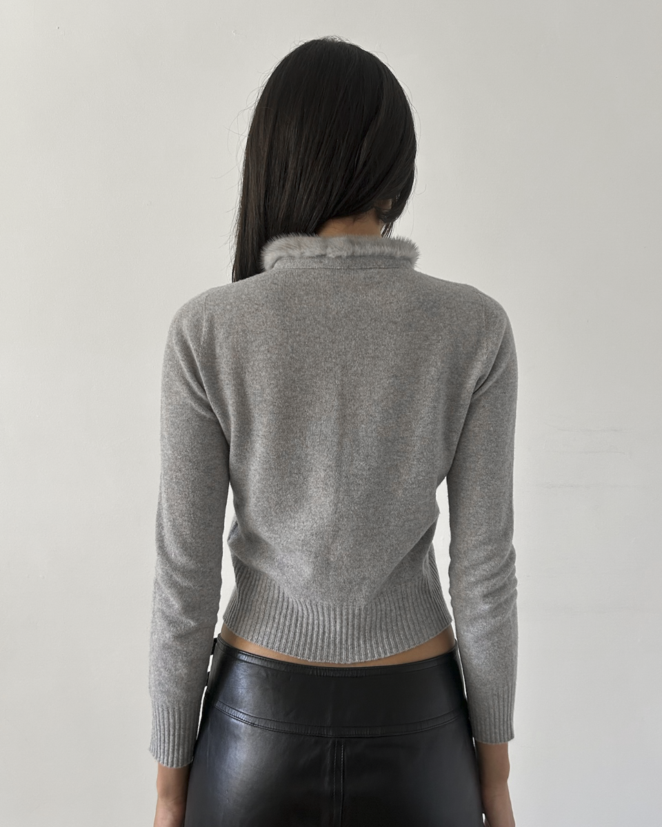 Blumarine Cardigan with Mink Fur Collar