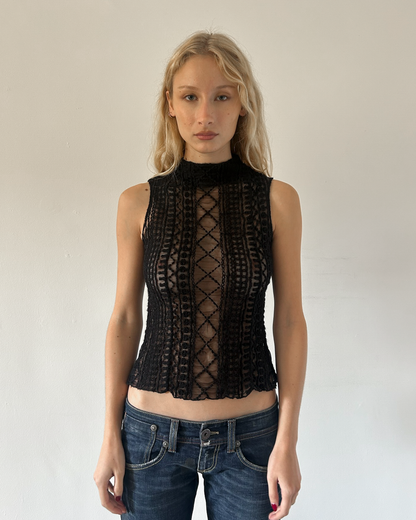 Tunnel Sleeveless Wool Embroidered Top