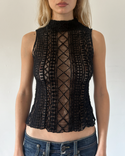 Tunnel Sleeveless Wool Embroidered Top