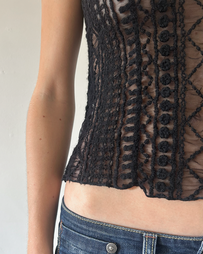 Tunnel Sleeveless Wool Embroidered Top