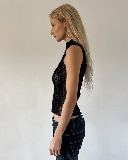 Tunnel Sleeveless Wool Embroidered Top