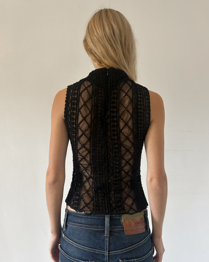 Tunnel Sleeveless Wool Embroidered Top