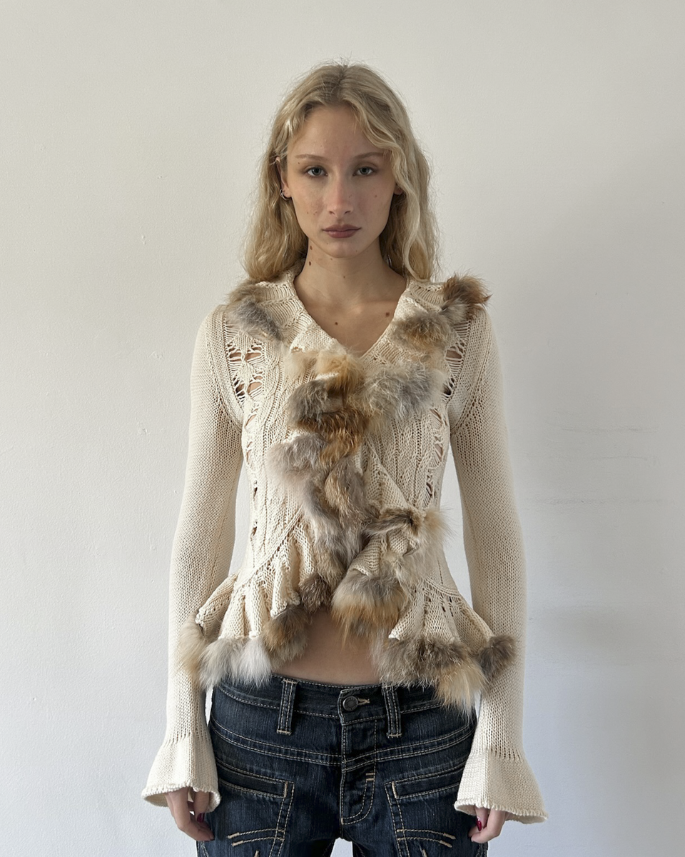 Roberta Scarpa Knit & Fur Cardigan