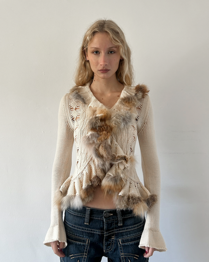 Roberta Scarpa Knit & Fur Cardigan