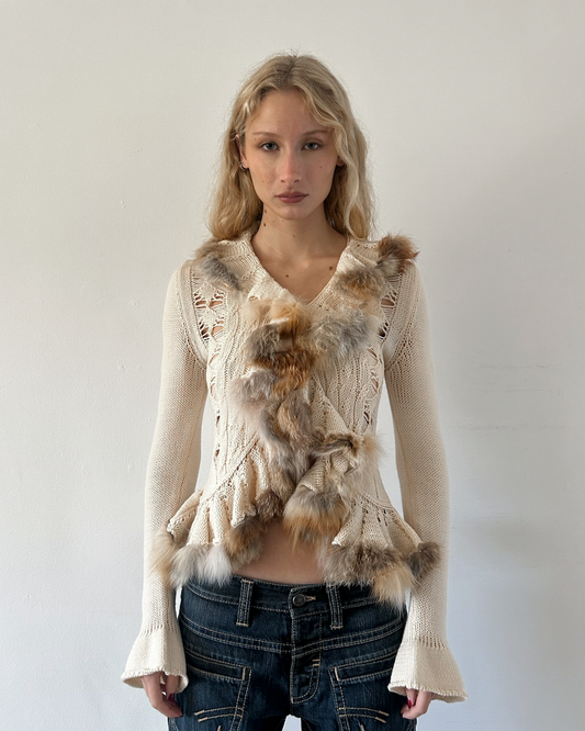 Roberta Scarpa Knit & Fur Cardigan