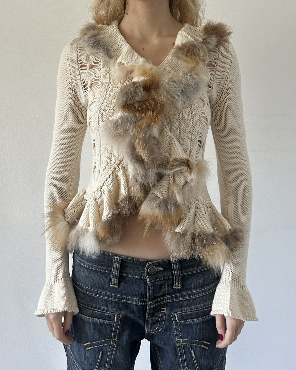 Roberta Scarpa Knit & Fur Cardigan