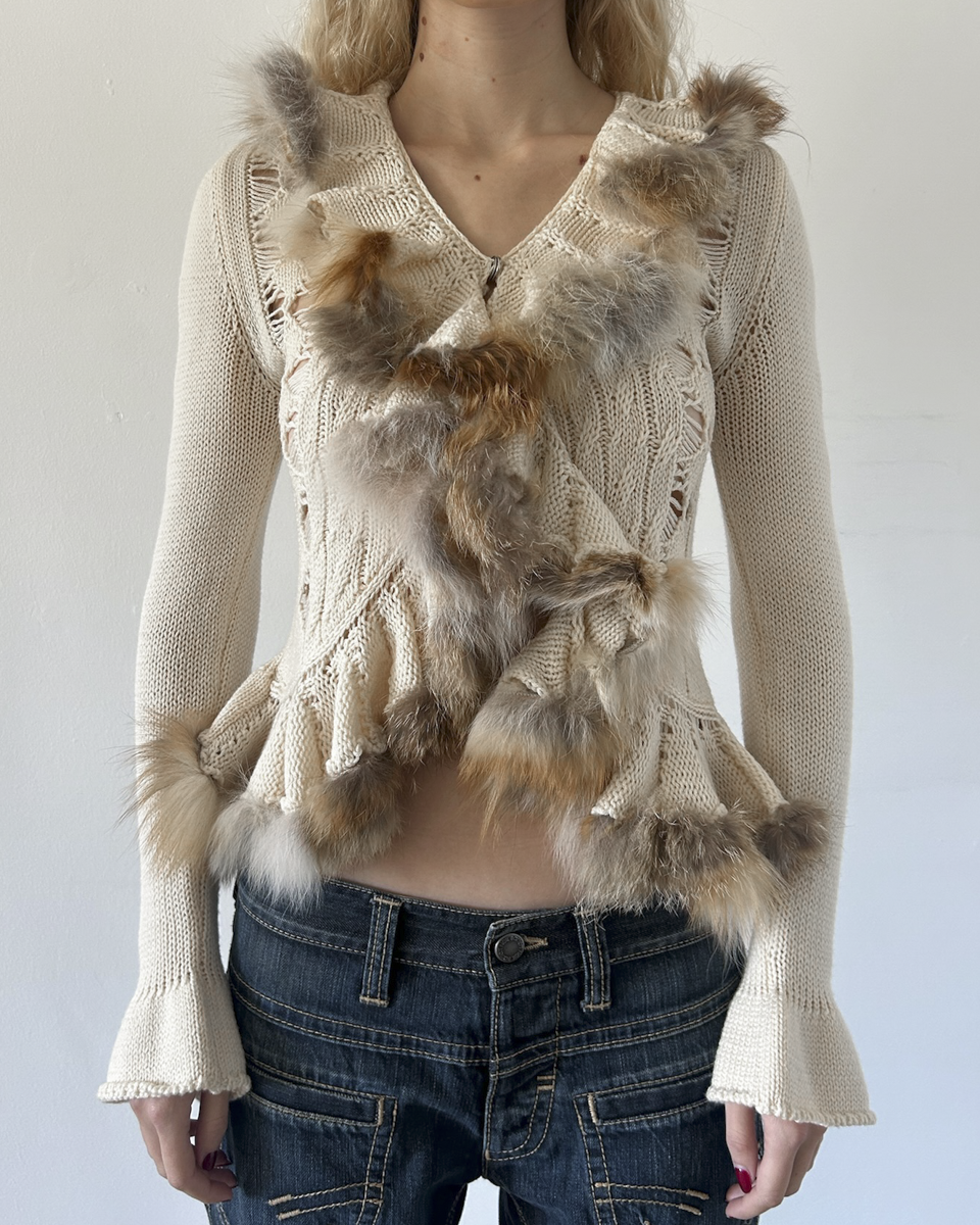 Roberta Scarpa Knit & Fur Cardigan