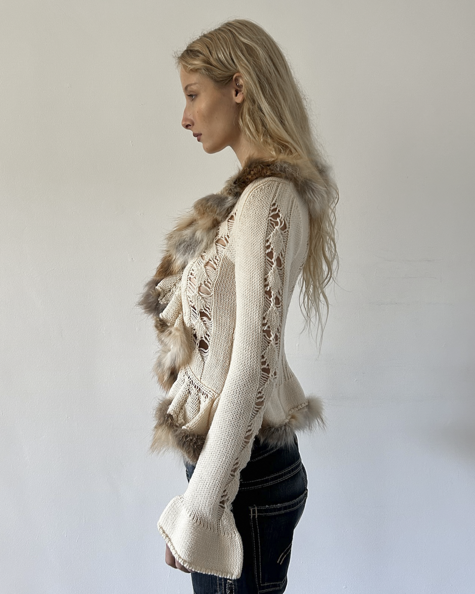 Roberta Scarpa Knit & Fur Cardigan