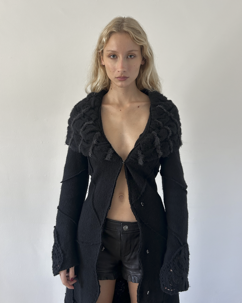 Roberta Scarpa Wool & Fur Trench Crochet Coat