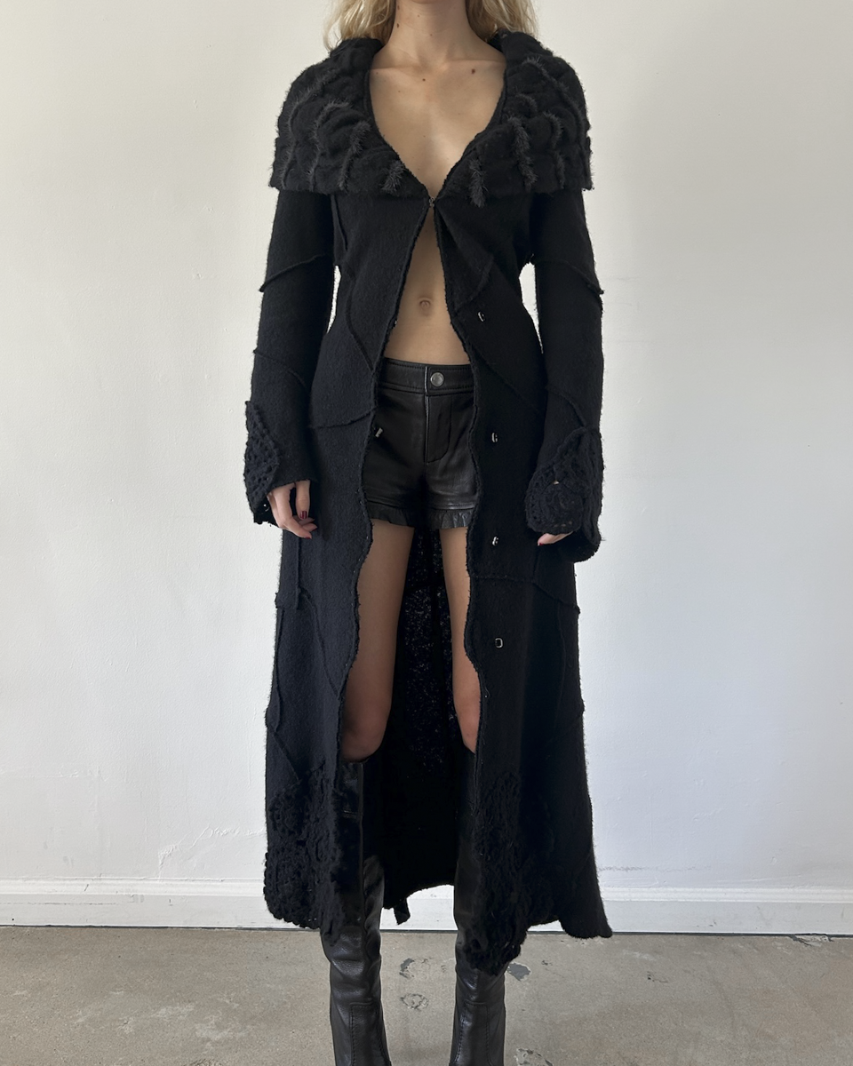 Roberta Scarpa Wool & Fur Trench Crochet Coat