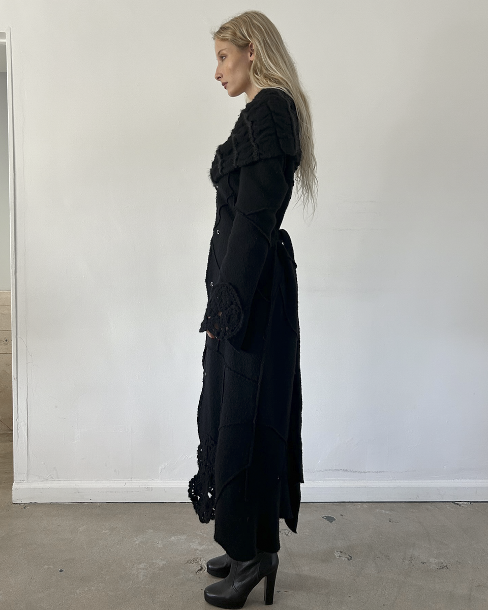 Roberta Scarpa Wool & Fur Trench Crochet Coat