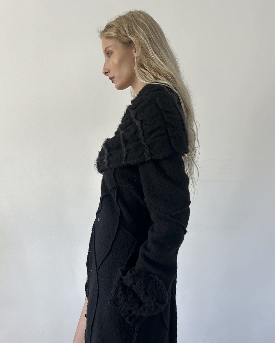 Roberta Scarpa Wool & Fur Trench Crochet Coat