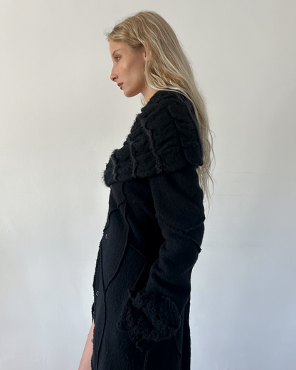 Roberta Scarpa Wool & Fur Trench Crochet Coat