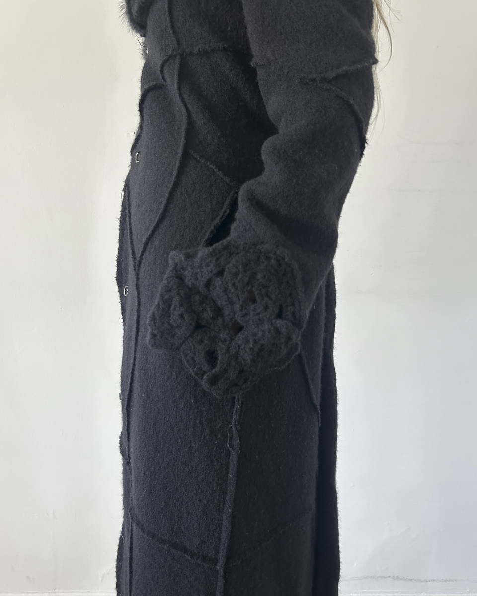 Roberta Scarpa Wool & Fur Trench Crochet Coat
