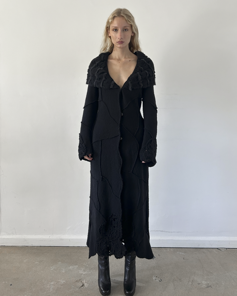Roberta Scarpa Wool & Fur Trench Crochet Coat