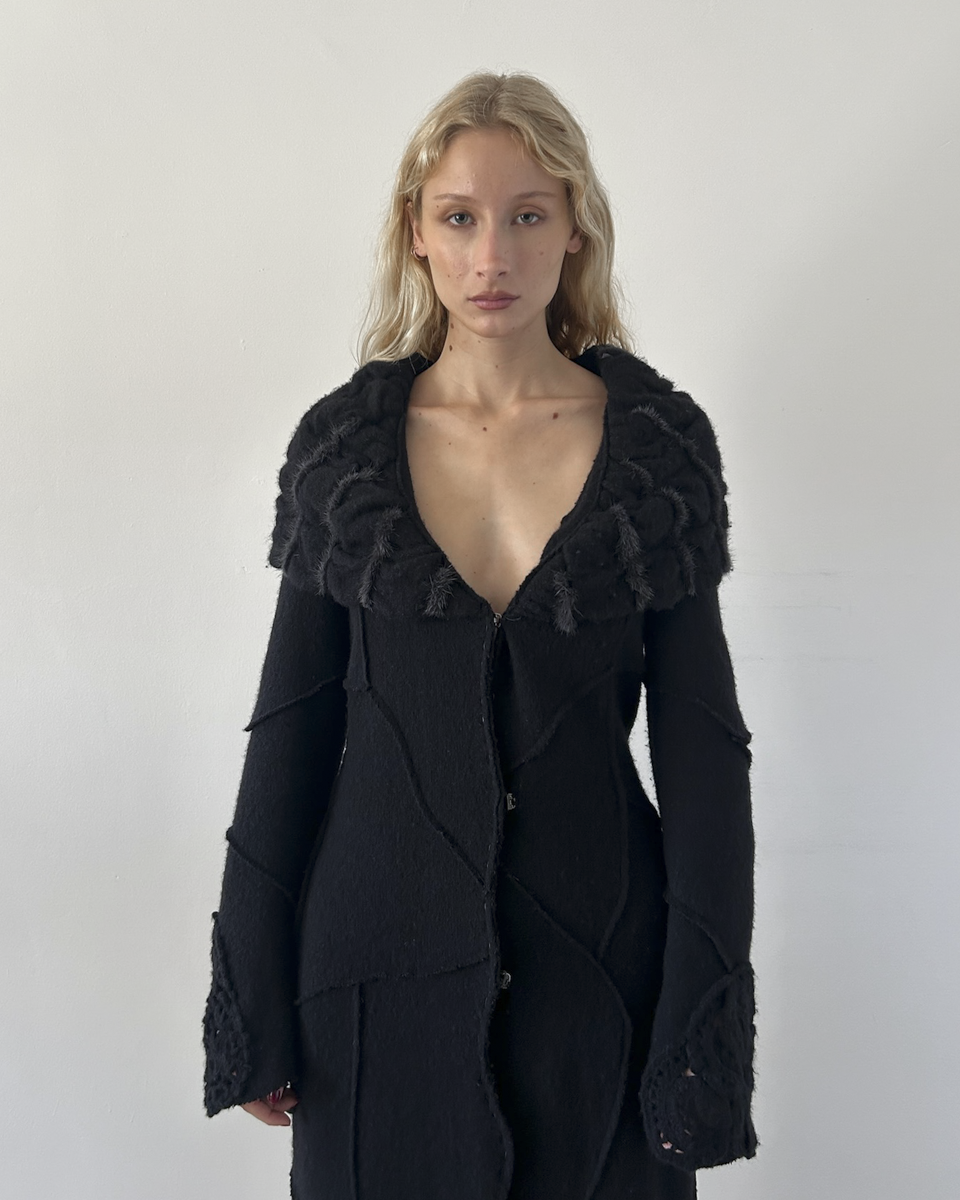 Roberta Scarpa Wool & Fur Trench Crochet Coat