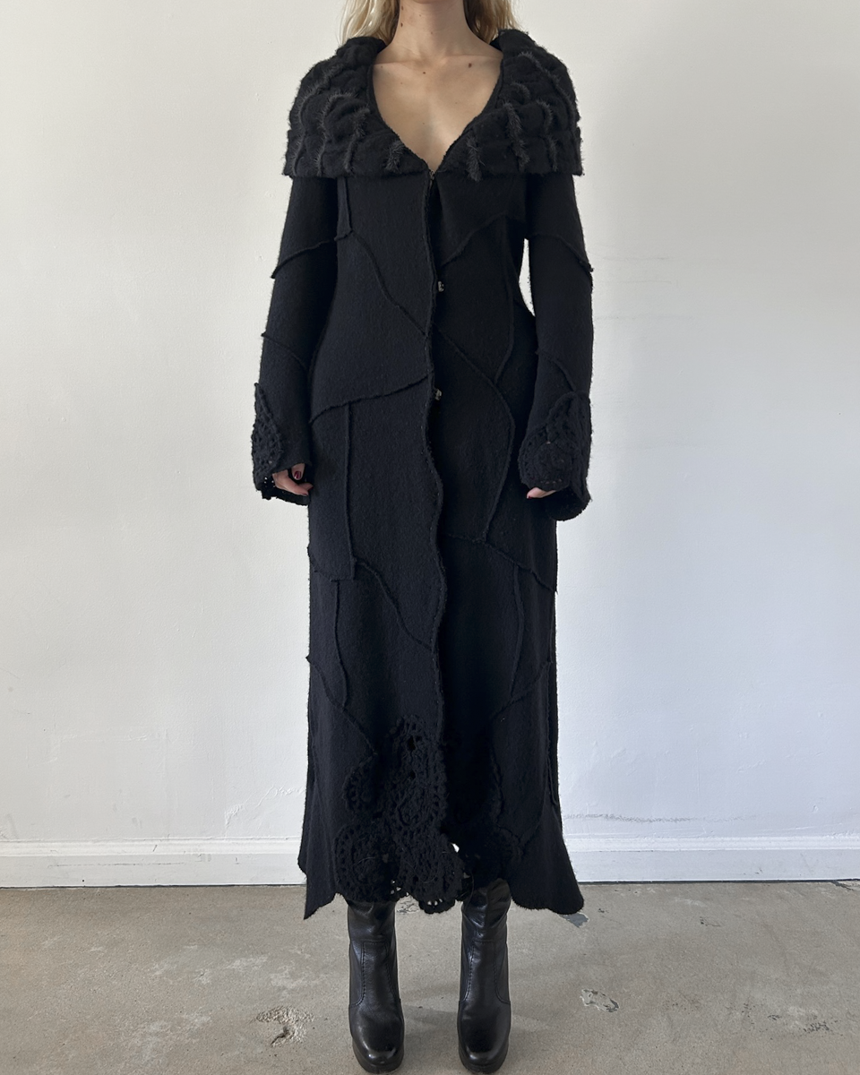 Roberta Scarpa Wool & Fur Trench Crochet Coat