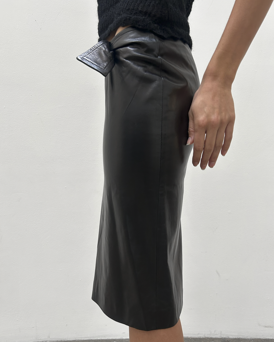 Gucci Leather Pencil Bow Skirt