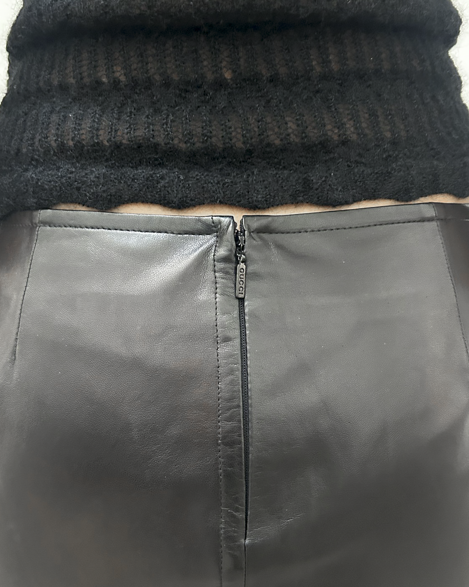 Gucci Leather Pencil Bow Skirt