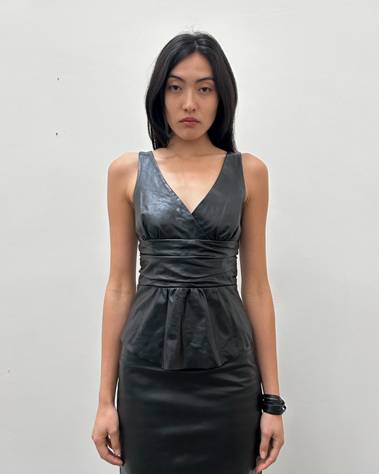 Parallel Leather Peplum Top