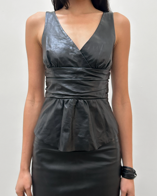 Parallel Leather Peplum Top