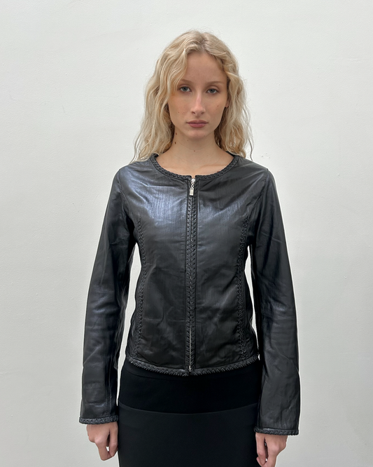 Balmain Paris Leather Braided Jacket