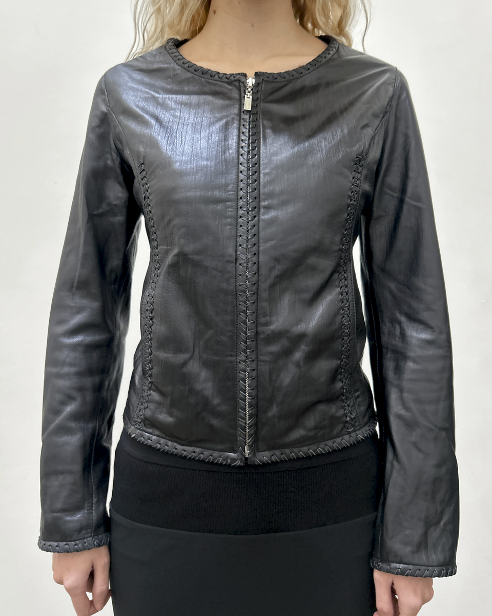 Balmain Paris Leather Braided Jacket