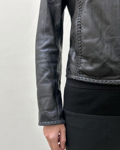 Balmain Paris Leather Braided Jacket