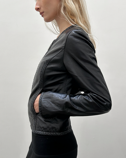 Balmain Paris Leather Braided Jacket