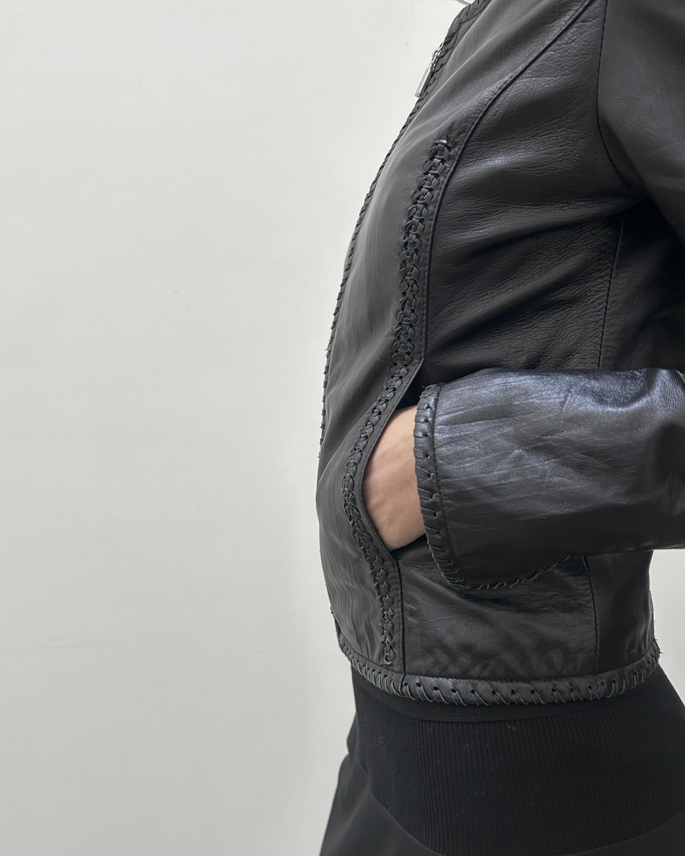 Balmain Paris Leather Braided Jacket