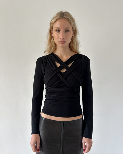 Valentino V-Neck Cross Pattern Top