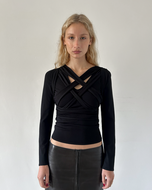 Valentino V-Neck Cross Pattern Top