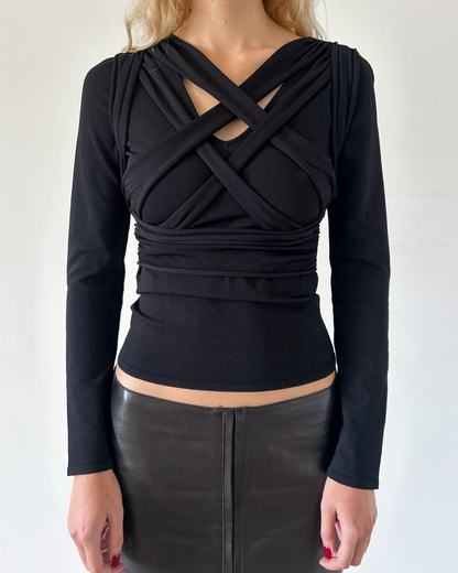 Valentino V-Neck Cross Pattern Top