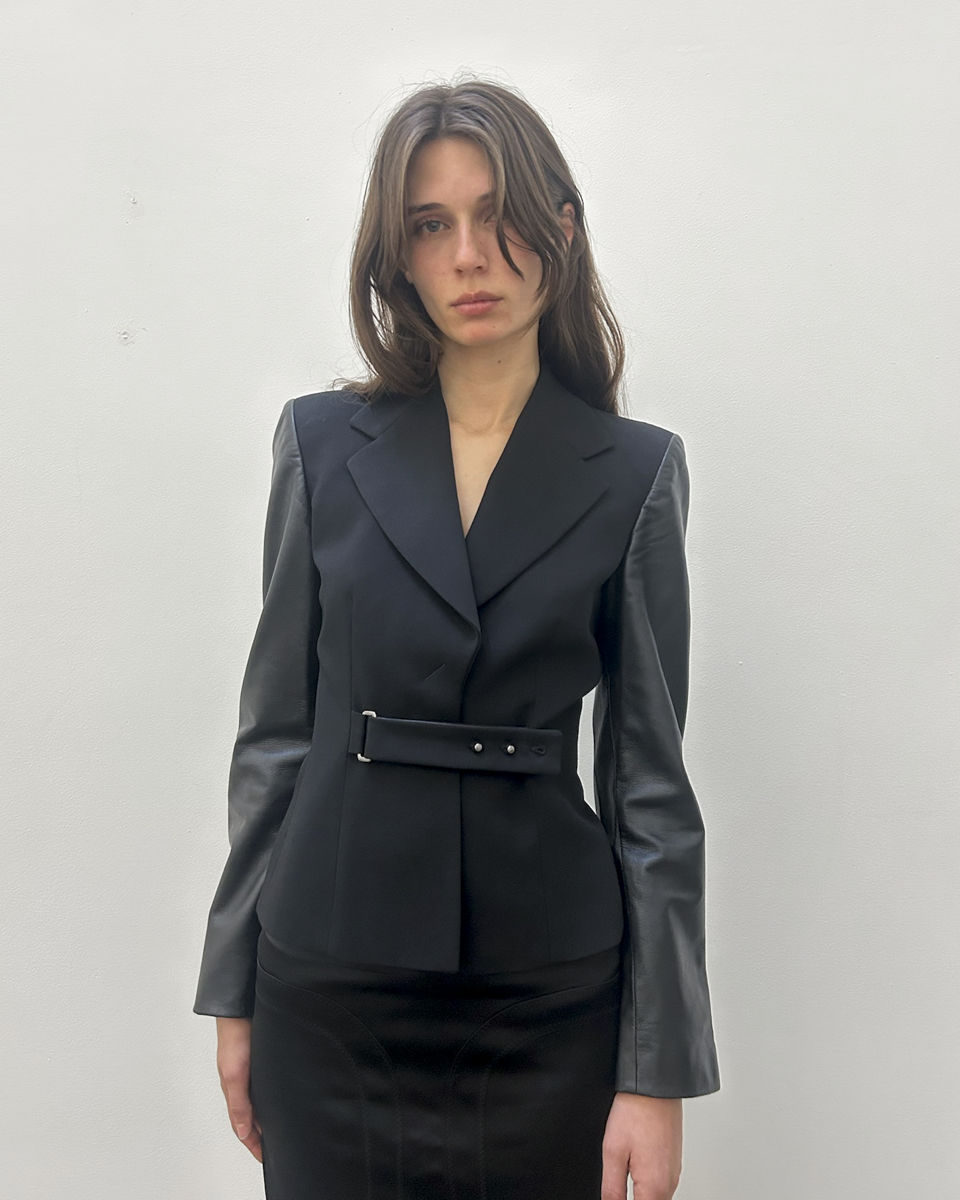 Emporio Armani Leather Sleeve Blazer