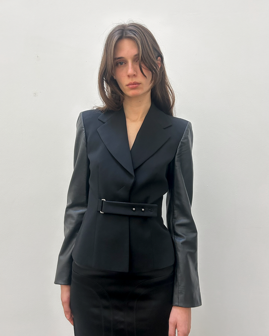 Emporio Armani Leather Sleeve Blazer