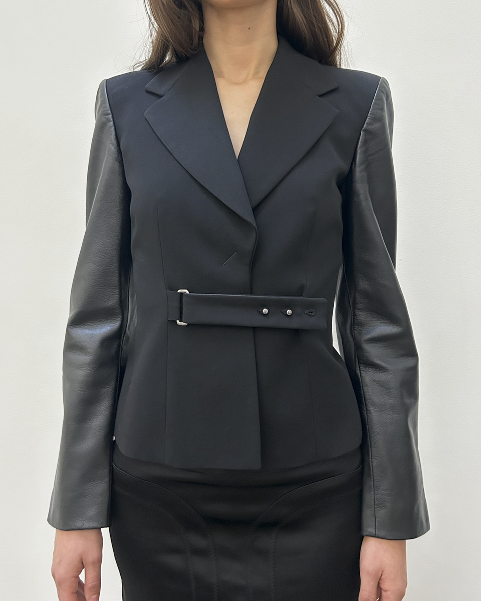 Emporio Armani Leather Sleeve Blazer