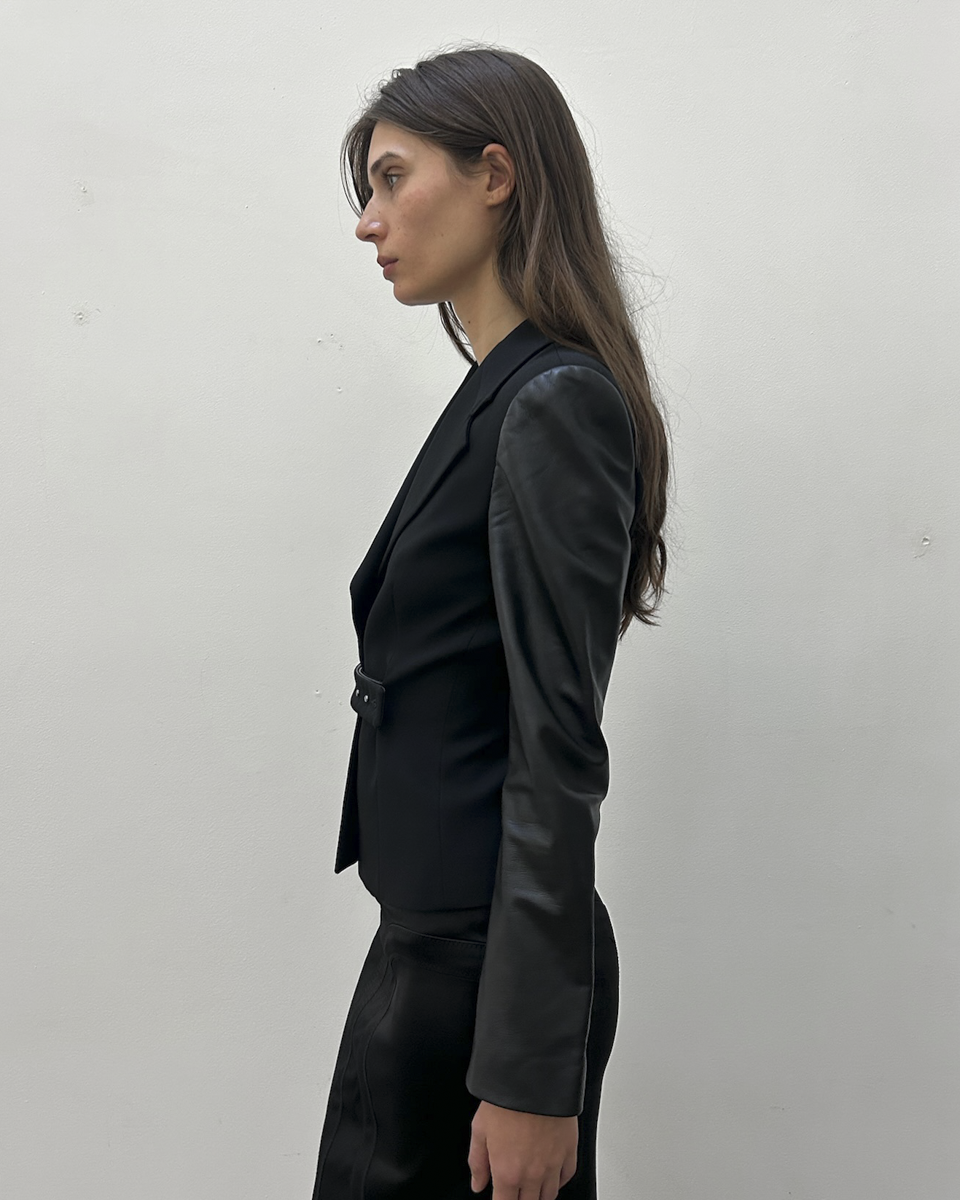 Emporio Armani Leather Sleeve Blazer