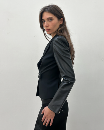Emporio Armani Leather Sleeve Blazer