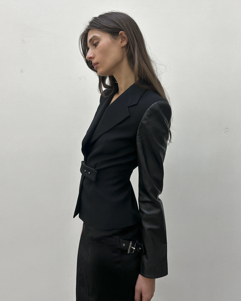 Emporio Armani Leather Sleeve Blazer