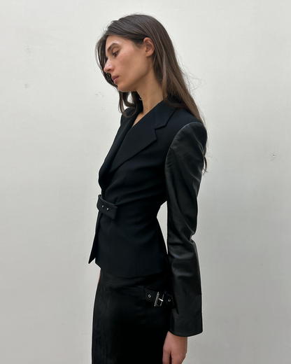 Emporio Armani Leather Sleeve Blazer