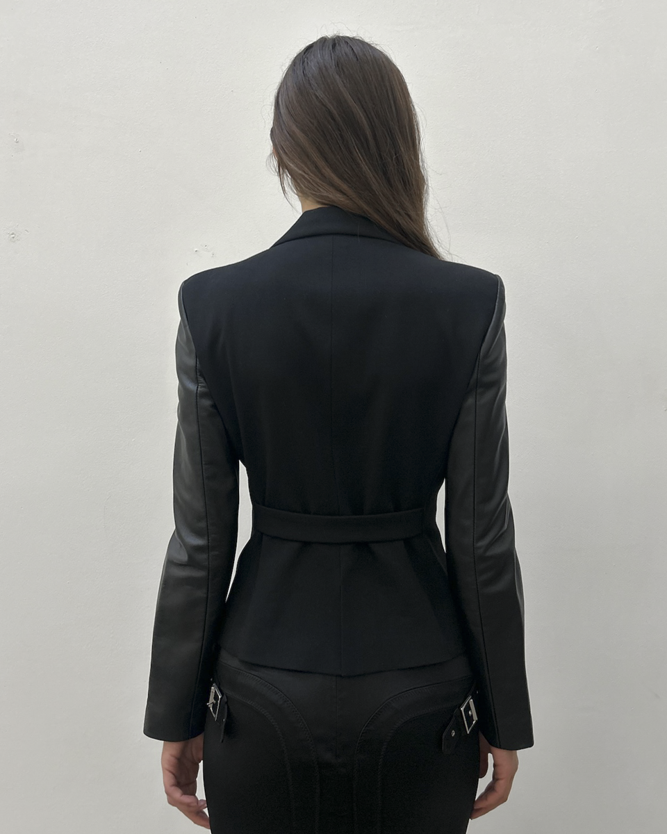 Emporio Armani Leather Sleeve Blazer