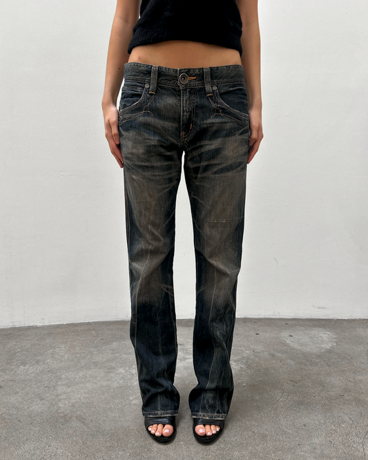 Edwin 503 BlueTrip Leather Pockets Rust Wash Denim