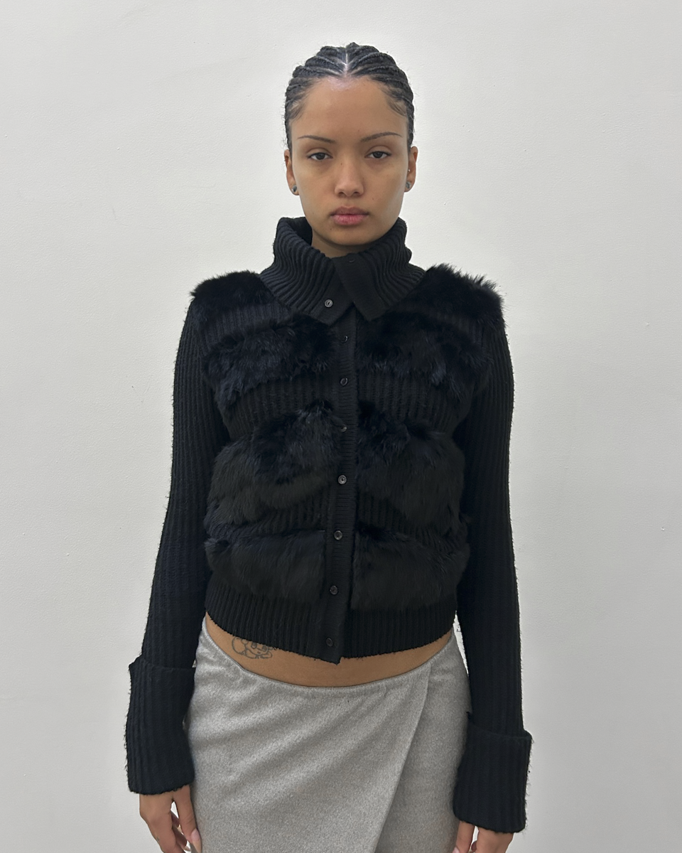 Morgan de Toi Rabbit Fur Panel Knit Cardigan