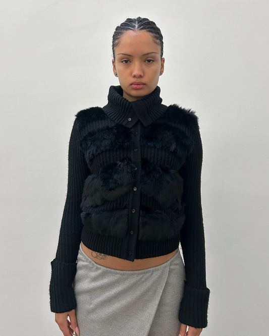 Morgan de Toi Rabbit Fur Panel Knit Cardigan