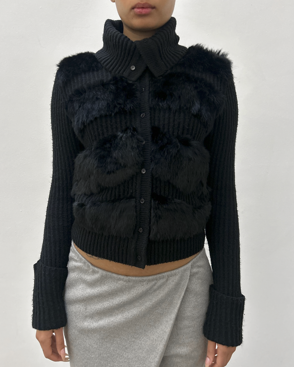Morgan de Toi Rabbit Fur Panel Knit Cardigan