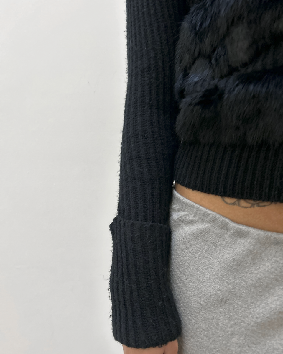 Morgan de Toi Rabbit Fur Panel Knit Cardigan