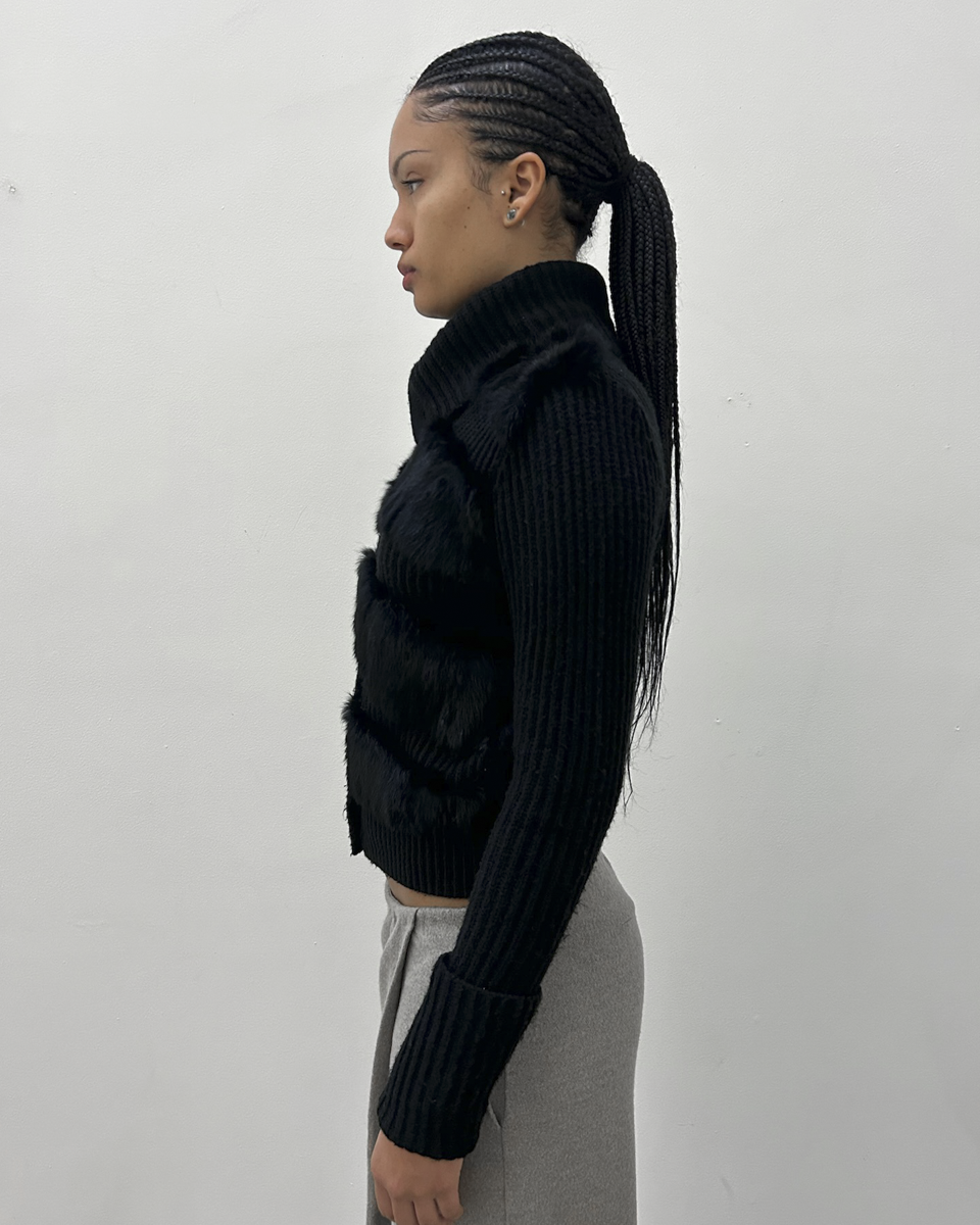 Morgan de Toi Rabbit Fur Panel Knit Cardigan