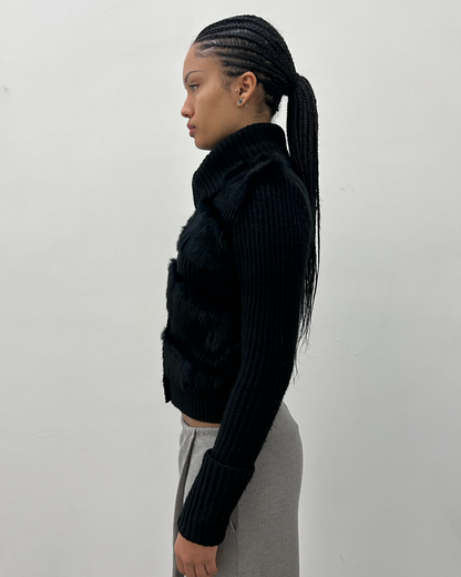 Morgan de Toi Rabbit Fur Panel Knit Cardigan