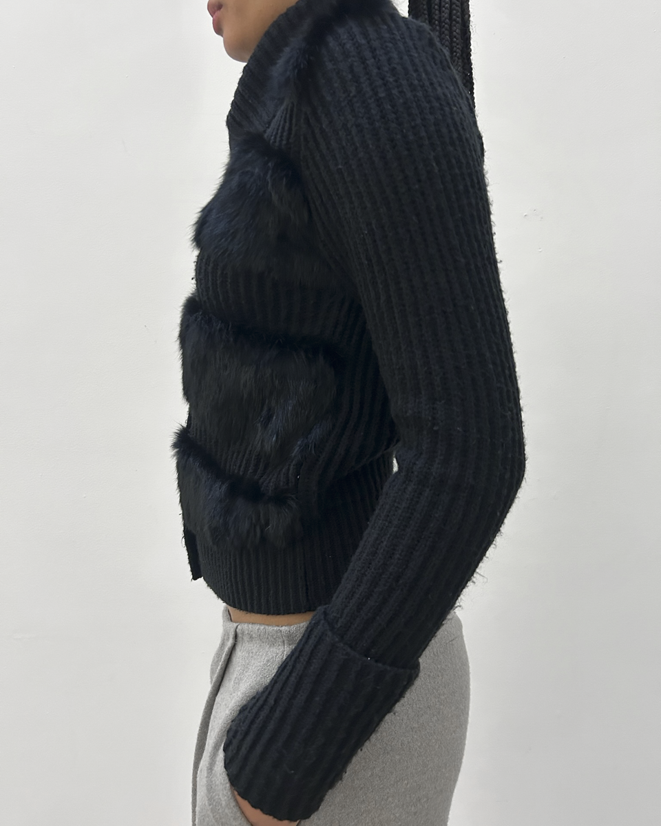 Morgan de Toi Rabbit Fur Panel Knit Cardigan