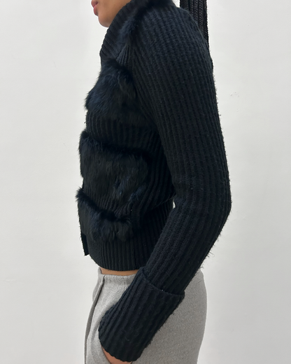 Morgan de Toi Rabbit Fur Panel Knit Cardigan